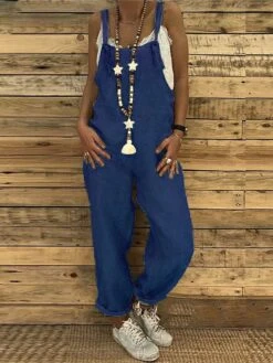 Women's Overall Bib Utility Pocket Solid Color Square Neck Streetwear Daily Vacation Regular Fit Sleeveless Black Wine Blue S M L Summer Fall Cowboy -Cheap Plus Fit Dress Store gmpxbr1679980365929