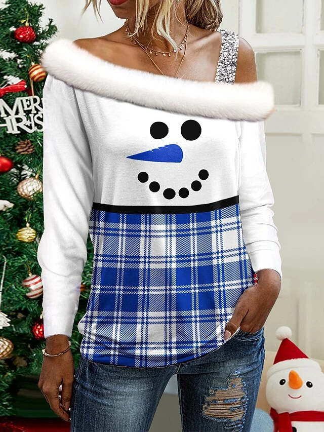 Women's Blouse Christmas Shirt Pink Red Blue Plaid Snowman Print Long Sleeve Christmas Casual Festival / Holiday Fur Collar Regular Fit Spring &Fall 2 Women's Blouse Christmas Shirt Pink Red Blue Plaid Snowman Print Long Sleeve Christmas Casual Festival / Holiday Fur Collar Regular Fit Spring &Fall - Image 2