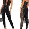 Women's Jumpsuit Mesh Backless Solid Color V Neck Streetwear Street Daily Regular Fit Sleeveless Black S M L Fall