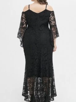 Women's Plus Size Prom Dress Party Dress Lace Dress Long Dress Maxi Dress Black Pink Wine Long Sleeve Pure Color Lace Spring Fall Winter Cold Shoulder Fashion Wedding Guest Birthday Evening Party 2023 -Cheap Plus Fit Dress Store gomsdx1693535473186