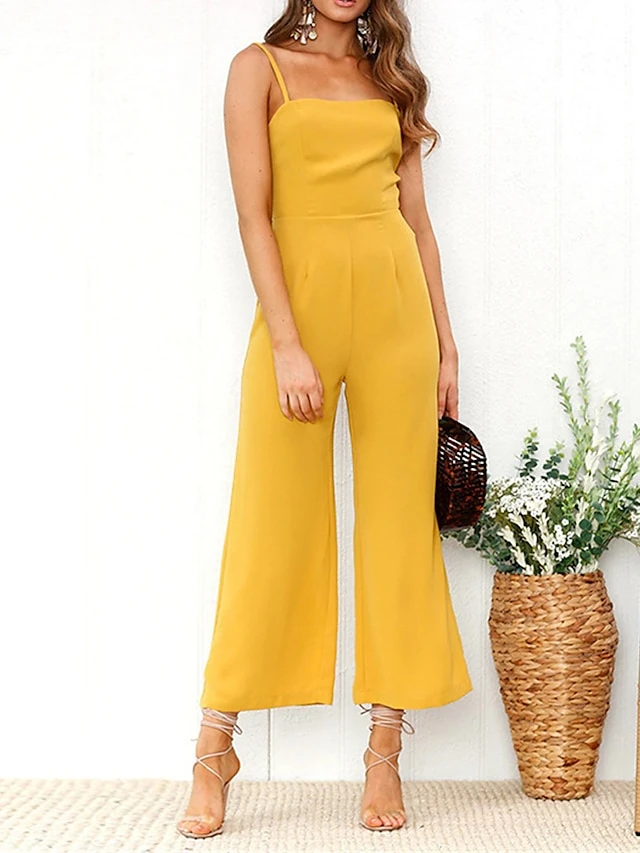Women's Jumpsuit High Waist Solid Color Square Neck Streetwear Daily Vacation Regular Fit Sleeveless Black Yellow Wine S M L Spring 16 Women's Jumpsuit High Waist Solid Color Square Neck Streetwear Daily Vacation Regular Fit Sleeveless Black Yellow Wine S M L Spring - Image 16