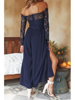 Women's Jumpsuit For Special Occasions Lace Backless Solid Color Off Shoulder Streetwear Going Out Bar Regular Fit Long Sleeve Navy Blue S M L Winter -Cheap Plus Fit Dress Store gpcgfn1663059070246