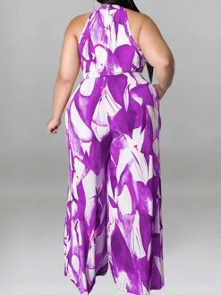 Women's Jumpsuit High Waist Print Floral Crew Neck Casual Daily Holiday Regular Fit Sleeveless Red Blue Purple XL XXL 3XL Spring -Cheap Plus Fit Dress Store gqazif1675747214719