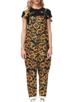 Women's Jumpsuit Pocket Print Floral Square Neck Active Street Daily Straight Slim Sleeveless Yellow S M L Fall -Cheap Plus Fit Dress Store gqbpvu1695368064296