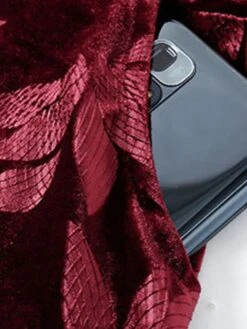 Women's Plus Size Party Dress Velvet Dress Cocktail Dress Midi Dress Black Wine Purple Long Sleeve Leaf Pocket Spring Fall Winter V Neck Fashion Winter Dress Wedding Guest Birthday Loose Fit 2023 XL -Cheap Plus Fit Dress Store gqjuet1692588955758