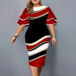 Women‘s Plus Size Curve Party Dress Color Block Crew Neck Print Short Sleeve Spring Fall Work Casual Prom Dress Knee Length Dress Casual Daily DressHomecoming Dress