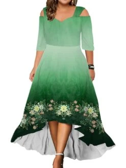 Women‘s Plus Size Curve Party Dress Wedding Guest Dress Swing Dress Long Dress Maxi Dress Black Pink Red 3/4 Length Sleeve Floral Cold Shoulder Summer Spring Fall V Neck Fashion Birthday Wedding Guest -Cheap Plus Fit Dress Store gqzimd1690428424126