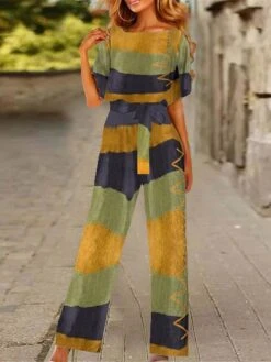 Women's Jumpsuit Drawstring Print Geometric Crew Neck Ordinary Daily Vacation Straight Loose Fit Short Sleeve T-shirt Sleeve Yellow Red Blue S M L All Seasons 9 Women's Jumpsuit Drawstring Print Geometric Crew Neck Ordinary Daily Vacation Straight Loose Fit Short Sleeve T-shirt Sleeve Yellow Red Blue S M L All Seasons -Cheap Plus Fit Dress Store grbrfm1685613412515