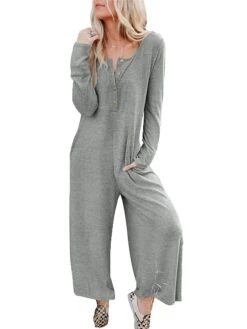 Women's Jumpsuit Button Pocket Solid Color Crew Neck Streetwear Street Daily Regular Fit Long Sleeve Black Yellow Fuchsia S M L Fall -Cheap Plus Fit Dress Store grptly1692269100877