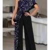 Women's Jumpsuit For Special Occasions Print One Shoulder Elegant Party Prom Regular Fit Half Sleeve S M L SummerFall