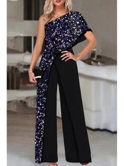 Women's Jumpsuit For Special Occasions Print One Shoulder Elegant Party Prom Regular Fit Half Sleeve S M L SummerFall