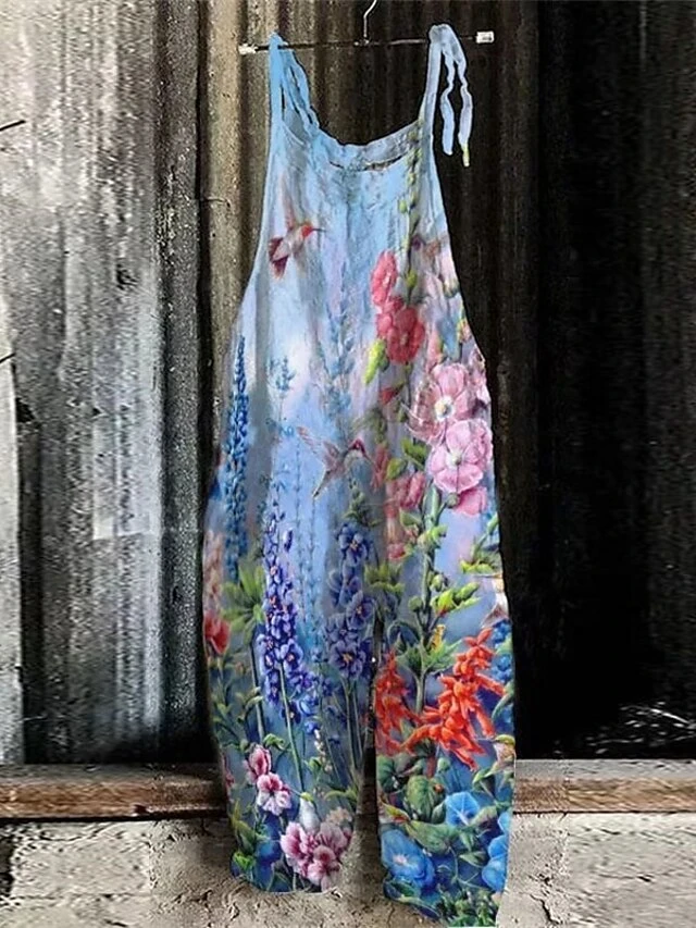 Jumpsuits For Women Print Animal Trug Life Square Neck Casual Daily Holiday Regular Fit Sleeveless Blue Purple Yellow S M L Spring Summer Fall 5 Jumpsuits For Women Print Animal Trug Life Square Neck Casual Daily Holiday Regular Fit Sleeveless Blue Purple Yellow S M L Spring Summer Fall - Image 5