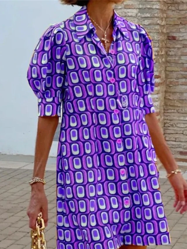 Women's Shirt Dress Casual Dress Shift Dress Midi Dress Outdoor Daily Vacation Polyester Classic Casual Shirt Collar Button Half Sleeve Summer Spring Fall 2023 Loose Fit Yellow Red Purple Plaid S M L 4 Women's Shirt Dress Casual Dress Shift Dress Midi Dress Outdoor Daily Vacation Polyester Classic Casual Shirt Collar Button Half Sleeve Summer Spring Fall 2023 Loose Fit Yellow Red Purple Plaid S M L - Image 4