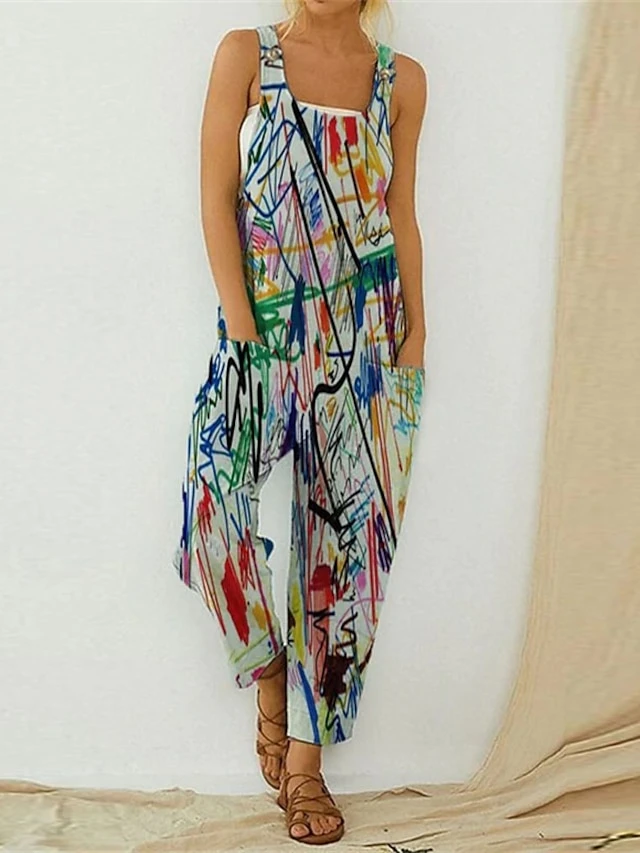 Women's Overall Pocket Print Animal U Neck Streetwear Street Daily Regular Fit Sleeveless White Light Green Pink S M L Summer 4 Women's Overall Pocket Print Animal U Neck Streetwear Street Daily Regular Fit Sleeveless White Light Green Pink S M L Summer - Image 4