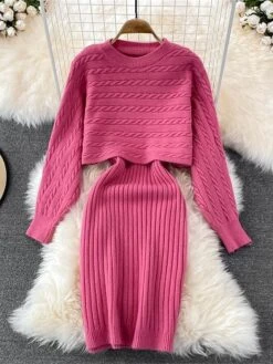 Women's Two Piece Dress Set Casual Dress Sheath Dress Outdoor Daily Fashion Streetwear Ruched Midi Dress Crew Neck Long Sleeve Plain Loose Fit Black White Wine Fall Winter One-Size 20 Women's Two Piece Dress Set Casual Dress Sheath Dress Outdoor Daily Fashion Streetwear Ruched Midi Dress Crew Neck Long Sleeve Plain Loose Fit Black White Wine Fall Winter One-Size -Cheap Plus Fit Dress Store gtwlno1694057141754