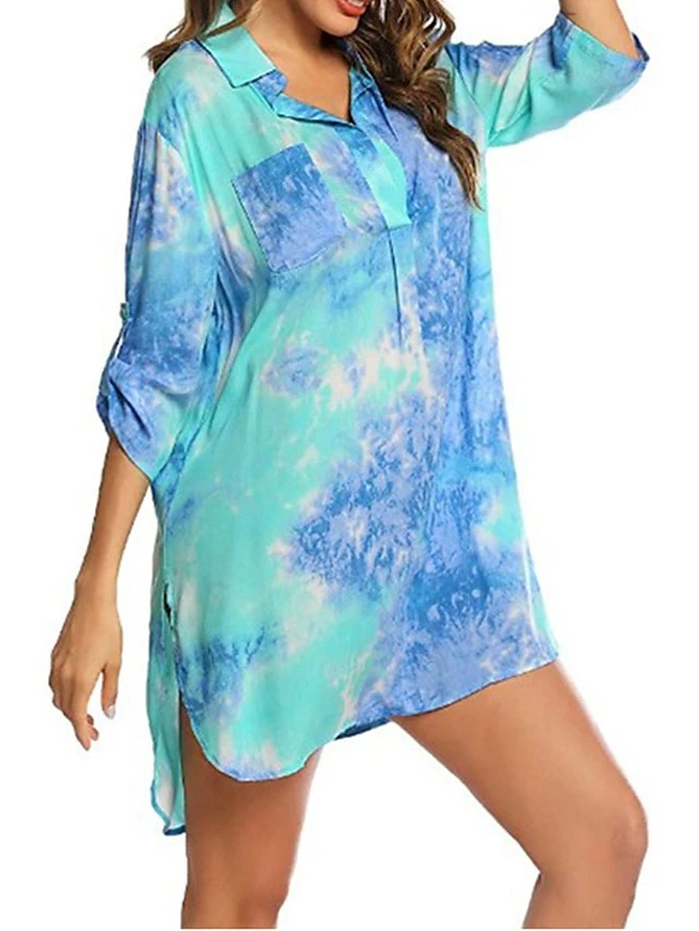 Women's Shirt Dress Casual Dress Shift Dress Mini Dress Outdoor Daily Date Polyester Fashion Classic Shirt Collar Button Print Half Sleeve Summer Spring 2023 Loose Fit Yellow Blue Sky Blue Floral Tie 3 Women's Shirt Dress Casual Dress Shift Dress Mini Dress Outdoor Daily Date Polyester Fashion Classic Shirt Collar Button Print Half Sleeve Summer Spring 2023 Loose Fit Yellow Blue Sky Blue Floral Tie - Image 3