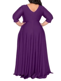Women‘s Plus Size Curve Party Dress Pure Color V Neck 3/4 Length Sleeve Fall Spring Elegant Maxi Long Dress Party Evening Party Dress -Cheap Plus Fit Dress Store gunfnc1672020374067