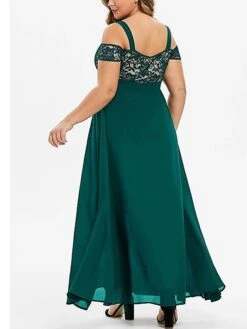 Women‘s Plus Size Curve Party Dress Homecoming Dress Formal Dress Solid Color Long Dress Maxi Dress Short Sleeve Lace Strap Modern Party Black Wine Summer Spring L XL XXL 3XL 4XL -Cheap Plus Fit Dress Store gvrlxx1673244323316