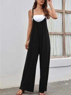 Women's Jumpsuit Backless High Waist Solid Color U Neck Streetwear Street Daily Regular Fit Sleeveless Black Wine Army Green S M L Summer -Cheap Plus Fit Dress Store gvsfps1679048984418