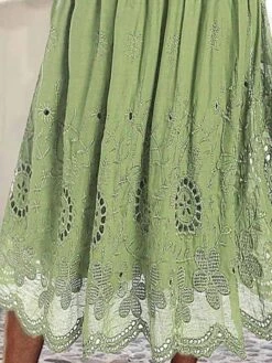 Women's Casual Dress Cotton Linen Dress Swing Dress Midi Dress Cotton Blend Fashion Modern Outdoor Daily Crew Neck Lace Patchwork Half Sleeve Summer Spring Fall 2023 Loose Fit Green Plain S M L XL 2XL -Cheap Plus Fit Dress Store gvtonn1679989103809