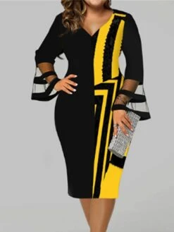 Women‘s Plus Size Curve Work Dress Bodycon Sheath Dress Stripe Midi Dress Long Sleeve Mesh V Neck Elegant Outdoor White Red Spring Fall L XL XXL 3XL 4XL 13 Women‘s Plus Size Curve Work Dress Bodycon Sheath Dress Stripe Midi Dress Long Sleeve Mesh V Neck Elegant Outdoor White Red Spring Fall L XL XXL 3XL 4XL -Cheap Plus Fit Dress Store gvwwid1672824183636