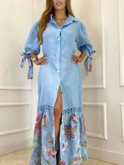 Women's Shirt Dress Casual Dress Shift Dress Long Dress Maxi Dress White Yellow Pink 3/4 Length Sleeve Floral Split Summer Spring Shirt Collar Fashion Loose Fit 2023 S M L XL 2XL 3XL 4XL 9 Women's Shirt Dress Casual Dress Shift Dress Long Dress Maxi Dress White Yellow Pink 3/4 Length Sleeve Floral Split Summer Spring Shirt Collar Fashion Loose Fit 2023 S M L XL 2XL 3XL 4XL -Cheap Plus Fit Dress Store gwtxwt1672050943649
