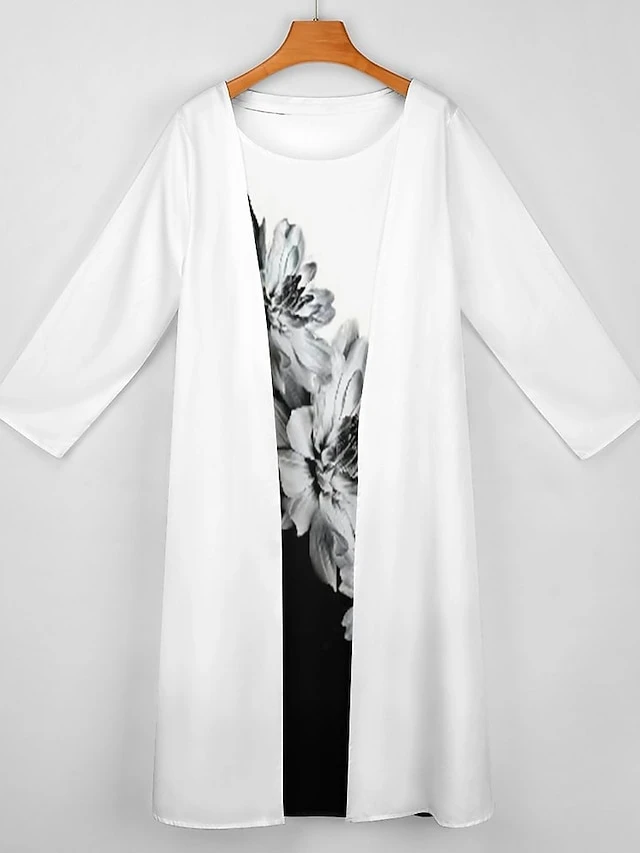 Women's Dress Set Two Piece Dress Long Dress Maxi Dress Black And White Long Sleeve Color Block Print Summer Spring Crew Neck Vacation Winter Dress Fall Dress Loose Fit 2023 S M L XL XXL 3XL 4XL 5XL 5 Women's Dress Set Two Piece Dress Long Dress Maxi Dress Black And White Long Sleeve Color Block Print Summer Spring Crew Neck Vacation Winter Dress Fall Dress Loose Fit 2023 S M L XL XXL 3XL 4XL 5XL - Image 5