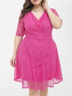 Women's Plus Size Curve Party Dress Lace Dress Cocktail Dress Midi Dress Fuchsia Half Sleeve Pure Color Lace Summer Spring Fall V Neck Fashion Birthday Wedding Guest Vacation 2023 XL XXL 3XL 4XL 17 Women's Plus Size Curve Party Dress Lace Dress Cocktail Dress Midi Dress Fuchsia Half Sleeve Pure Color Lace Summer Spring Fall V Neck Fashion Birthday Wedding Guest Vacation 2023 XL XXL 3XL 4XL -Cheap Plus Fit Dress Store gybbsh1692157192327