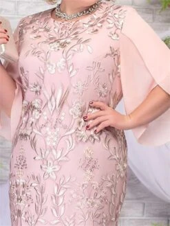 Women‘s Plus Size Curve Party Dress Lace Dress Cocktail Dress Midi Dress Pink Light Blue 3/4 Length Sleeve Leaf Lace Spring Fall Winter Crew Neck Fashion Birthday Wedding Guest Vacation 2023 -Cheap Plus Fit Dress Store gyfqeh1691399819284