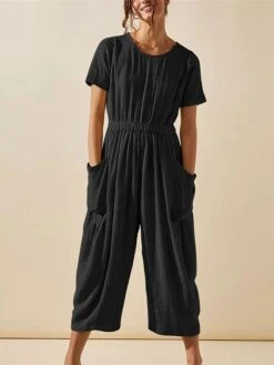 Women's Jumpsuit Pocket Solid Color Crew Neck Streetwear Street Daily Regular Fit Short Sleeve Black White Light Green S M L Summer 22 Women's Jumpsuit Pocket Solid Color Crew Neck Streetwear Street Daily Regular Fit Short Sleeve Black White Light Green S M L Summer -Cheap Plus Fit Dress Store gyyiqf1682400331275