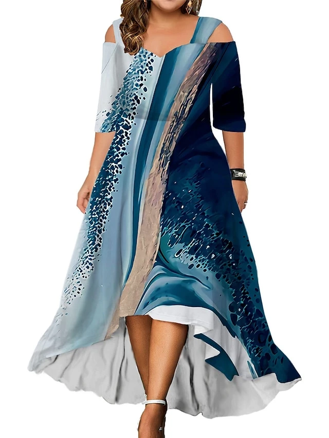 Women‘s Plus Size Curve Party Dress Wedding Guest Dress Swing Dress Long Dress Maxi Dress Pink Blue Green 3/4 Length Sleeve Leaf Cold Shoulder Summer Spring Fall V Neck Fashion Birthday Wedding Guest 4 Women‘s Plus Size Curve Party Dress Wedding Guest Dress Swing Dress Long Dress Maxi Dress Pink Blue Green 3/4 Length Sleeve Leaf Cold Shoulder Summer Spring Fall V Neck Fashion Birthday Wedding Guest - Image 4