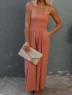 Women's Jumpsuit Backless Pocket Solid Color Square Neck Streetwear Daily Vacation Regular Fit Strap Black Wine Navy Blue S M L Spring 22 Women's Jumpsuit Backless Pocket Solid Color Square Neck Streetwear Daily Vacation Regular Fit Strap Black Wine Navy Blue S M L Spring -Cheap Plus Fit Dress Store habeqv1674008955787