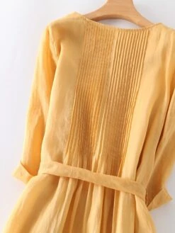 Women's Casual Dress A Line Dress Midi Dress Polyester Fashion Daily Outdoor Daily Vacation Crew Neck Ruched Tie Belt Long Sleeve Fall Winter Autumn 2023 Loose Fit Yellow Pink Purple Plain M L XL 2XL -Cheap Plus Fit Dress Store hadjhh1693904174944