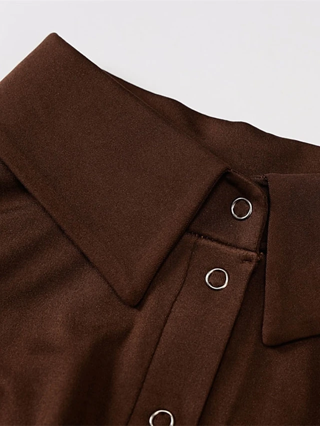 Women's Bodysuit Button Solid Color Shirt Collar Streetwear Home Street Regular Fit Long Sleeve Black Brown White S M L Spring Cold Weather 16 Women's Bodysuit Button Solid Color Shirt Collar Streetwear Home Street Regular Fit Long Sleeve Black Brown White S M L Spring Cold Weather - Image 16