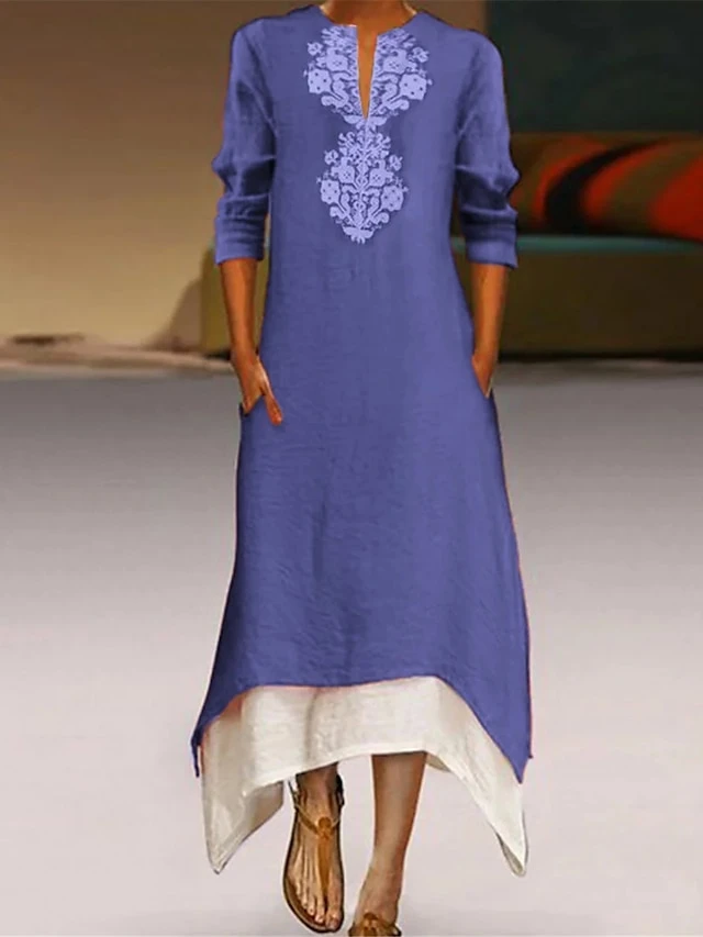 Women's Casual Dress Cotton Linen Dress A Line Dress Maxi Long Dress Cotton Blend Fashion Casual Outdoor Daily Split Neck Patchwork Pocket 3/4 Length Sleeve Summer Spring Fall 2023 Regular Fit Yellow 3 Women's Casual Dress Cotton Linen Dress A Line Dress Maxi Long Dress Cotton Blend Fashion Casual Outdoor Daily Split Neck Patchwork Pocket 3/4 Length Sleeve Summer Spring Fall 2023 Regular Fit Yellow - Image 3