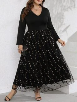 Women‘s Plus Size Curve Party Dress Swing Dress Black Dress Long Dress Maxi Dress Black Long Sleeve Polka Dot Mesh Summer Spring Fall V Neck Fashion Winter Dress Birthday Evening Party 2023 14 Women‘s Plus Size Curve Party Dress Swing Dress Black Dress Long Dress Maxi Dress Black Long Sleeve Polka Dot Mesh Summer Spring Fall V Neck Fashion Winter Dress Birthday Evening Party 2023 -Cheap Plus Fit Dress Store hctzkx1691464045406