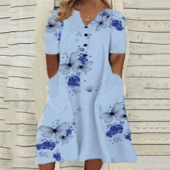 Women‘s Plus Size Curve Casual Dress Floral V Neck Print Short Sleeve Fall Spring Casual Knee Length Dress Casual Daily Dress -Cheap Plus Fit Dress Store hcwoym1644372286448
