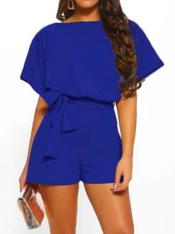 Black Jumpsuit For Women Romper Lace Up Print Solid Color Crew Neck Casual Daily Vacation Regular Fit Short Sleeve Black Wine Blue S M L Spring -Cheap Plus Fit Dress Store hdhfcf1675736276602