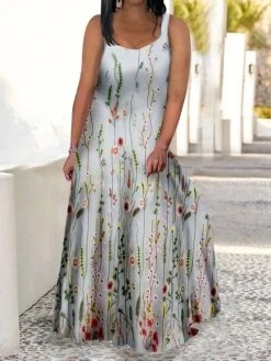 Women‘s Plus Size Curve Casual Dress Swing Dress Strap Dress Floral Butterfly Long Dress Maxi Dress Sleeveless Print Strap Romantic Daily Light Pink White Summer Spring L XL XXL 3XL 4XL -Cheap Plus Fit Dress Store hdrnbs1679310347500