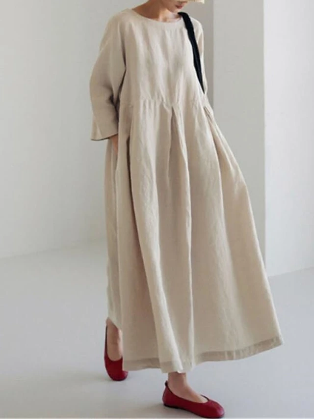 Women's Cotton Linen Dress Casual Dress Swing Dress Maxi Long Dress Cotton Blend Basic Classic Outdoor Daily Crew Neck Pocket Smocked Long Sleeve Summer Spring Fall 2023 Loose Fit Black Yellow Green 20 Women's Cotton Linen Dress Casual Dress Swing Dress Maxi Long Dress Cotton Blend Basic Classic Outdoor Daily Crew Neck Pocket Smocked Long Sleeve Summer Spring Fall 2023 Loose Fit Black Yellow Green - Image 20