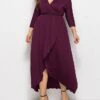 Women's Plus Size Work Dress Black Dress A Line Dress Fashion Long Dress Maxi Dress Ruched V Neck Long Sleeve Plain Loose Fit Black Wine Dark Green Fall XL XXL 3XL 4XL