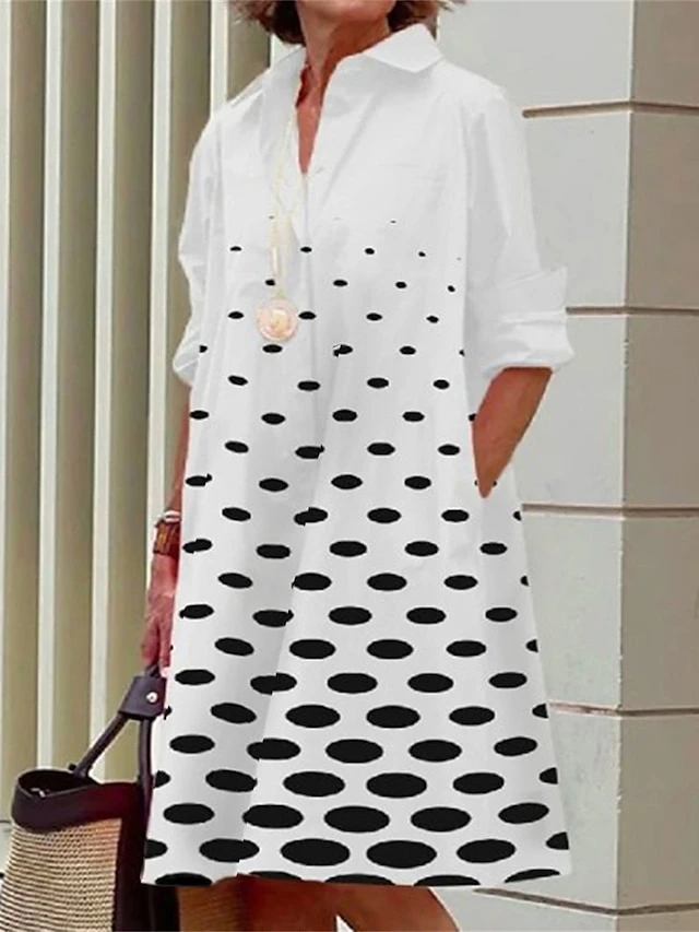 Women's Shirt Dress Casual Dress Midi Dress Outdoor Daily Vacation Polyester Fashion Casual Shirt Collar Button Pocket Long Sleeve Summer Spring Fall 2023 Loose Fit Black White Gray Polka Dot Flower 3 Women's Shirt Dress Casual Dress Midi Dress Outdoor Daily Vacation Polyester Fashion Casual Shirt Collar Button Pocket Long Sleeve Summer Spring Fall 2023 Loose Fit Black White Gray Polka Dot Flower - Image 3