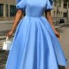 Women‘s Plus Size Curve Party Dress Solid Color Square Neck Short Sleeve Spring Fall Formal Prom Dress Midi Dress Party Going Out Dress