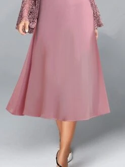 Women's Two Piece Dress Set Party Dress Lace Dress Party Outdoor Fashion Streetwear Lace Patchwork Midi Dress Crew Neck Long Sleeve Plain Regular Fit Purple Fall Winter S M L XL XXL -Cheap Plus Fit Dress Store hgsbrw1697003224773