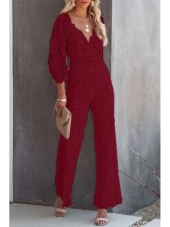 Women's Jumpsuit Lace Tassel Solid Color V Neck Elegant Wedding Work Bootcut Regular Fit Short Sleeve Poet Sleeve Black White Wine S M L Fall 14 Women's Jumpsuit Lace Tassel Solid Color V Neck Elegant Wedding Work Bootcut Regular Fit Short Sleeve Poet Sleeve Black White Wine S M L Fall -Cheap Plus Fit Dress Store hhywzs1663740059650