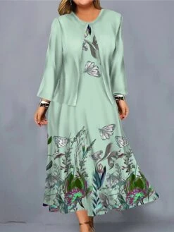 Women's Plus Size Curve Casual Dress Dress Set Two Piece Dress Floral Midi Dress Long Sleeve Print Crew Neck Fashion Outdoor Pink Blue Fall Winter L XL XXL 3XL 4XL -Cheap Plus Fit Dress Store hikmfx1697023579896