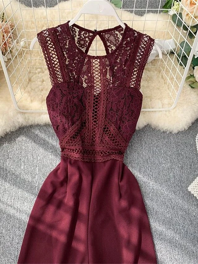 Women's Jumpsuit Lace Backless Solid Color Crew Neck Streetwear Street Going Out Regular Fit Sleeveless Black Yellow Wine One-Size Summer 12 Women's Jumpsuit Lace Backless Solid Color Crew Neck Streetwear Street Going Out Regular Fit Sleeveless Black Yellow Wine One-Size Summer - Image 12