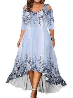 Women‘s Plus Size Curve Party Dress Wedding Guest Dress Swing Dress Long Dress Maxi Dress Light Green Fuchsia Green Half Sleeve Floral Cold Shoulder Summer Spring Fall V Neck Fashion Birthday -Cheap Plus Fit Dress Store hjzblf1690858069315