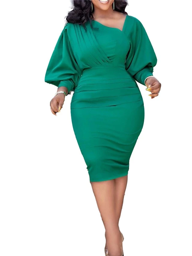 Women‘s Plus Size Curve Holiday Dress Solid Color V Neck Ruched Long Sleeve Fall Winter Work Knee Length Dress Work Weekend Dress 6 Women‘s Plus Size Curve Holiday Dress Solid Color V Neck Ruched Long Sleeve Fall Winter Work Knee Length Dress Work Weekend Dress - Image 6