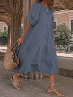 Women‘s Plus Size Curve Holiday Dress Solid Color Crew Neck Half Sleeve Fall Spring Casual Boho Maxi Long Dress Daily Vacation Dress Cotton -Cheap Plus Fit Dress Store hkwlvv1621240347631